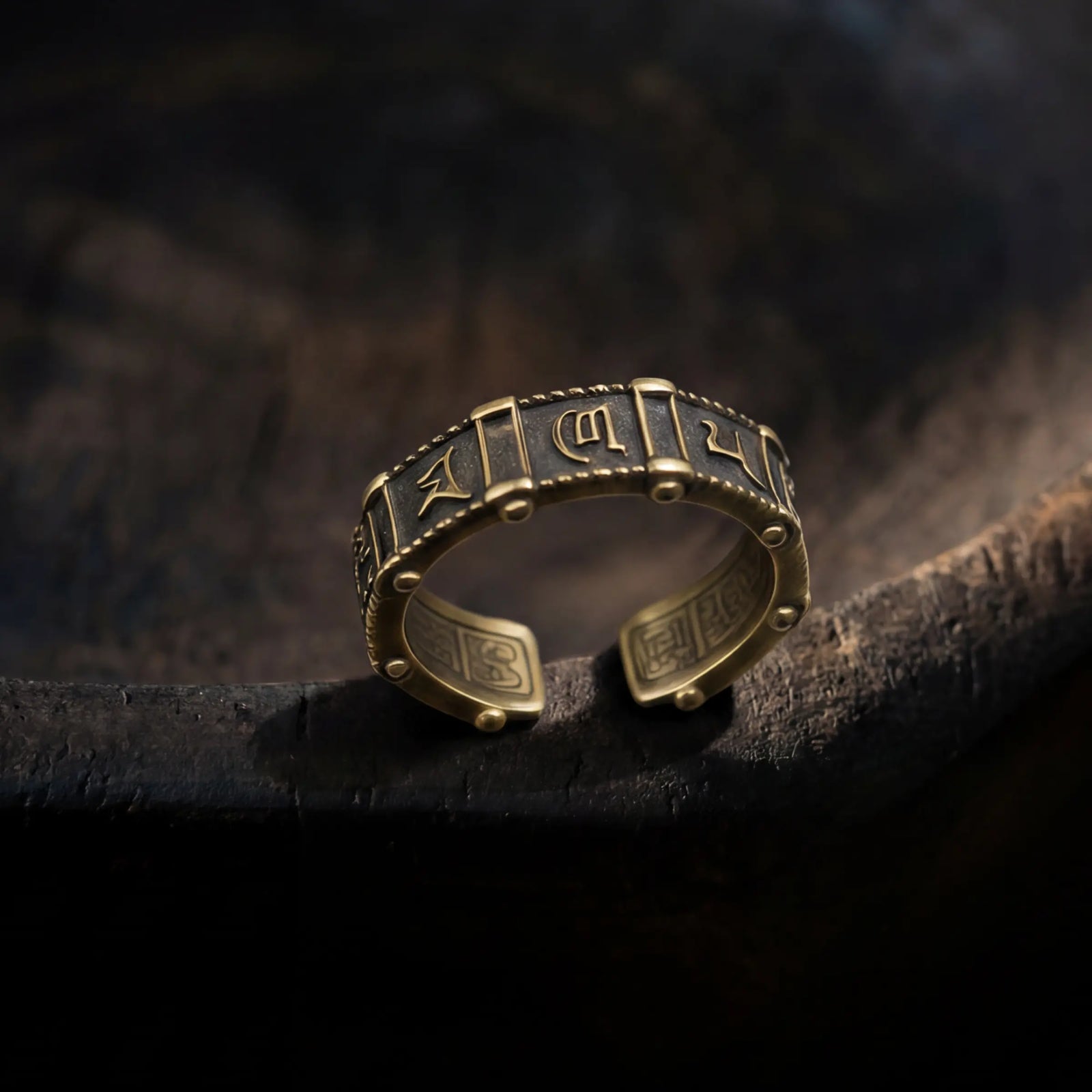 Spiritual Protection - Vintage Six-Word Mantra Open Ring