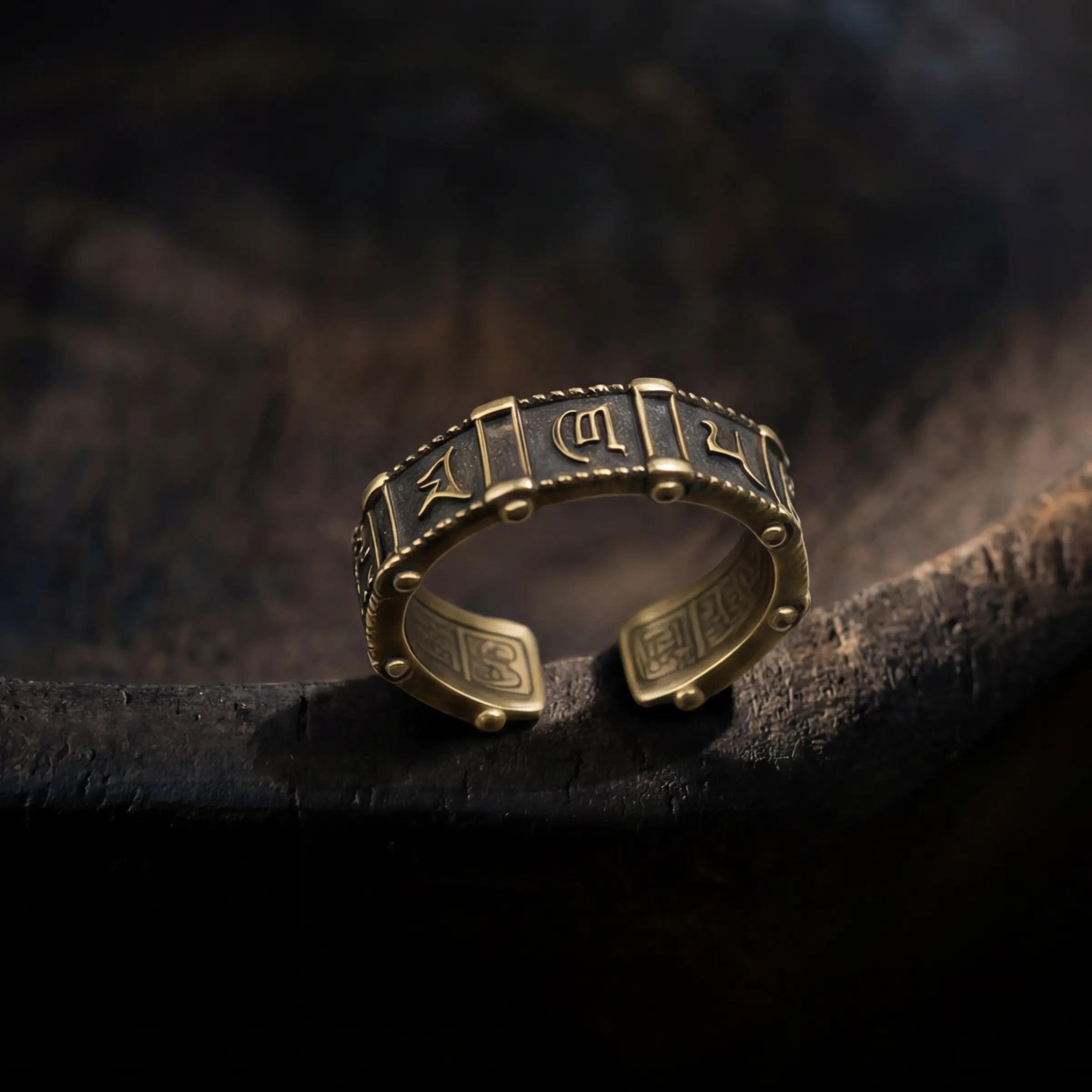 Spiritual Protection - Vintage Six-Word Mantra Open Ring