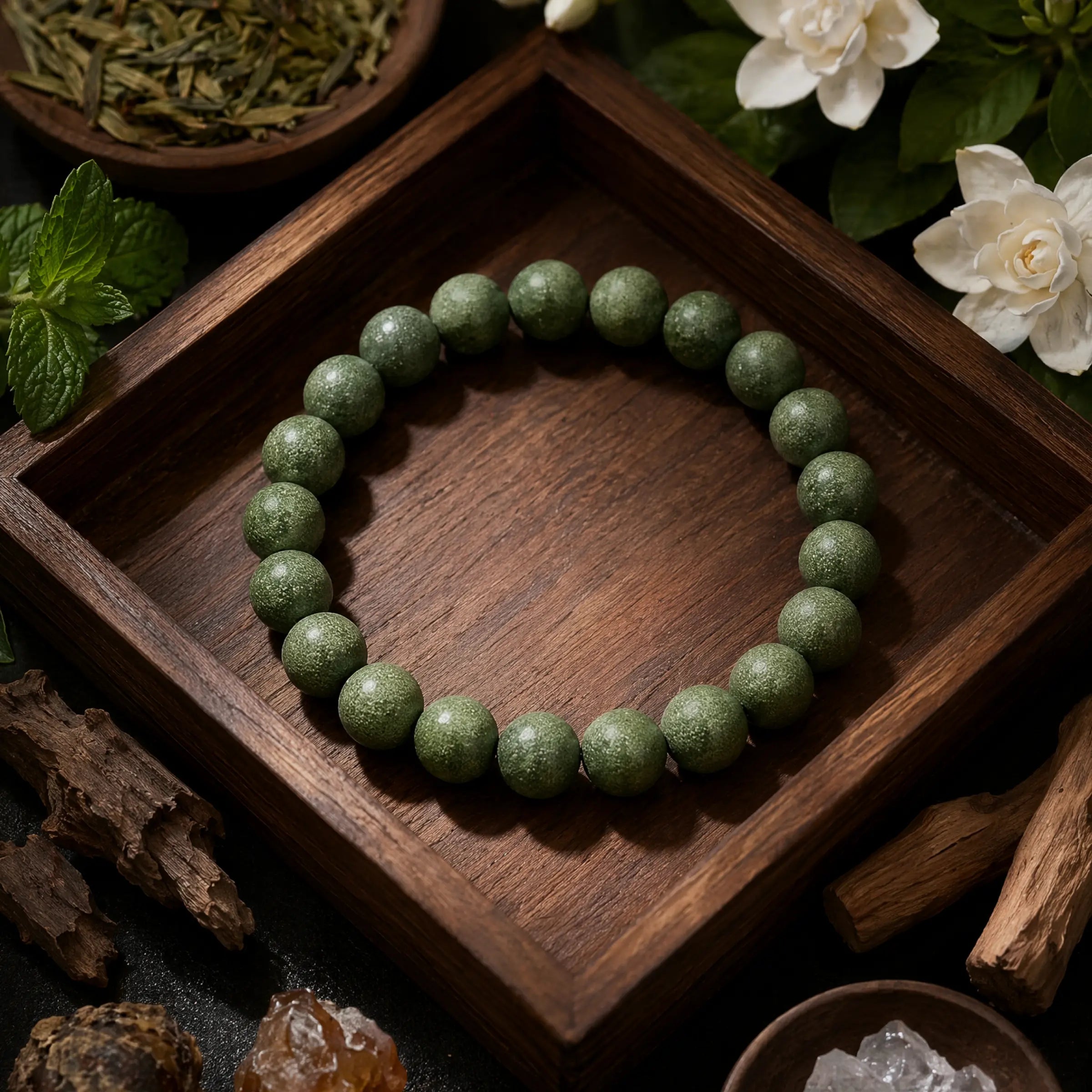 Refresh & Clarity – Tea Jasmine Herbal Incense Bead Bracelet