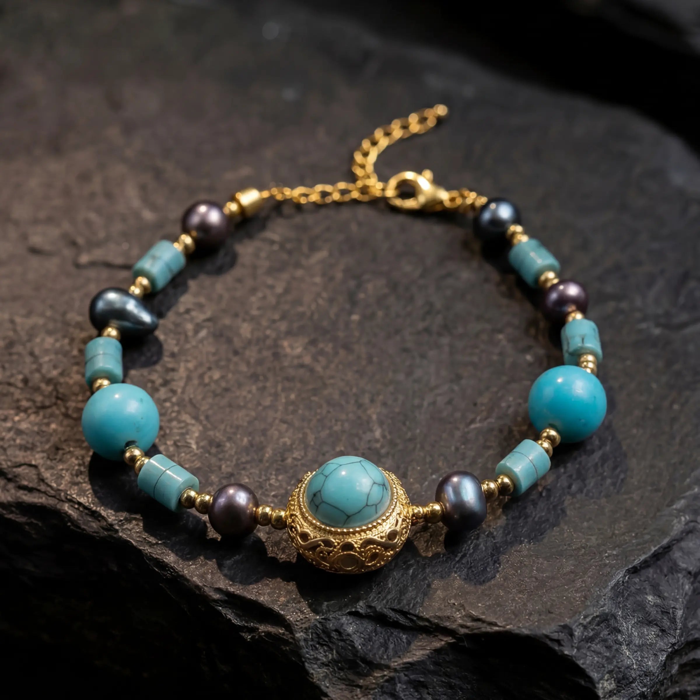 Wealth & Harmony - Golden Flow Turquoise Bracelet