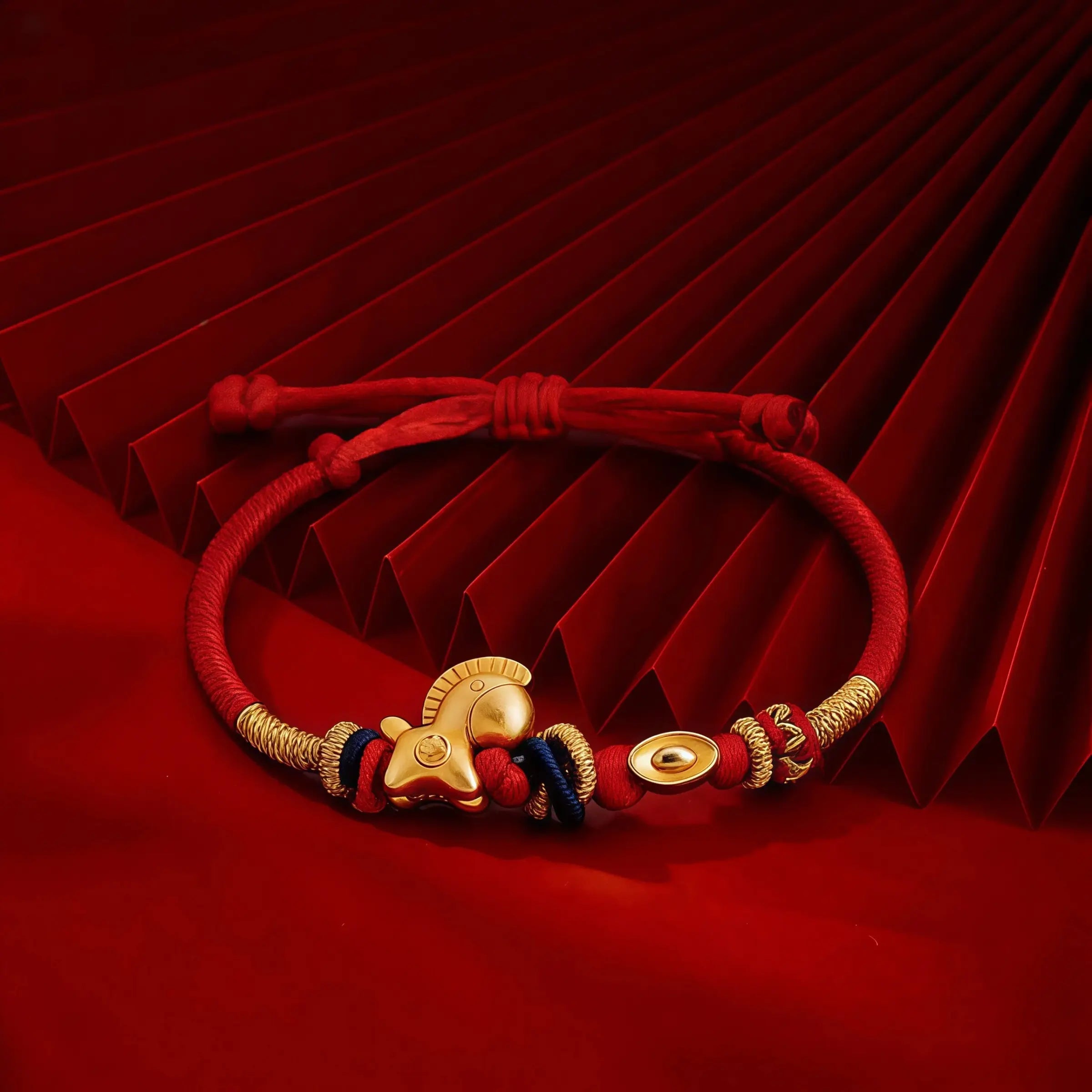 Golden Horse Prosperity Ingots Red String Bracelet