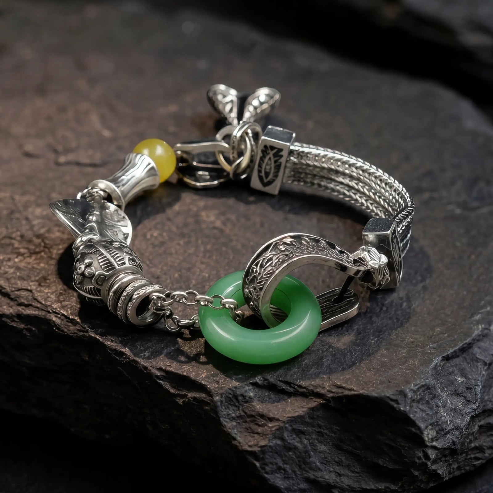 Balance & Fortune – Tibetan Totem Green Gourd Bracelet