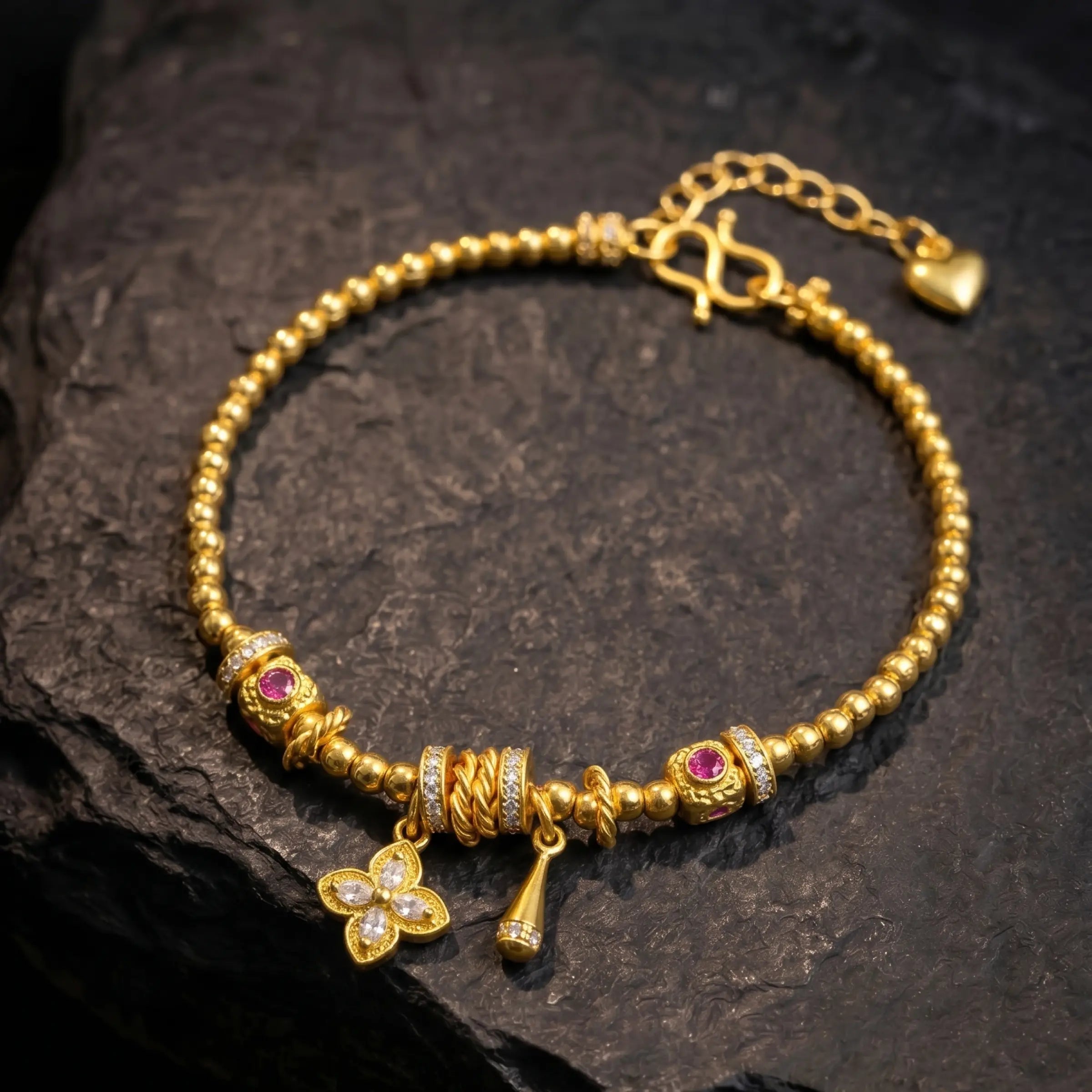 Abundance Flow – Four-Leaf Clover & Water Drop Luck Bracelet