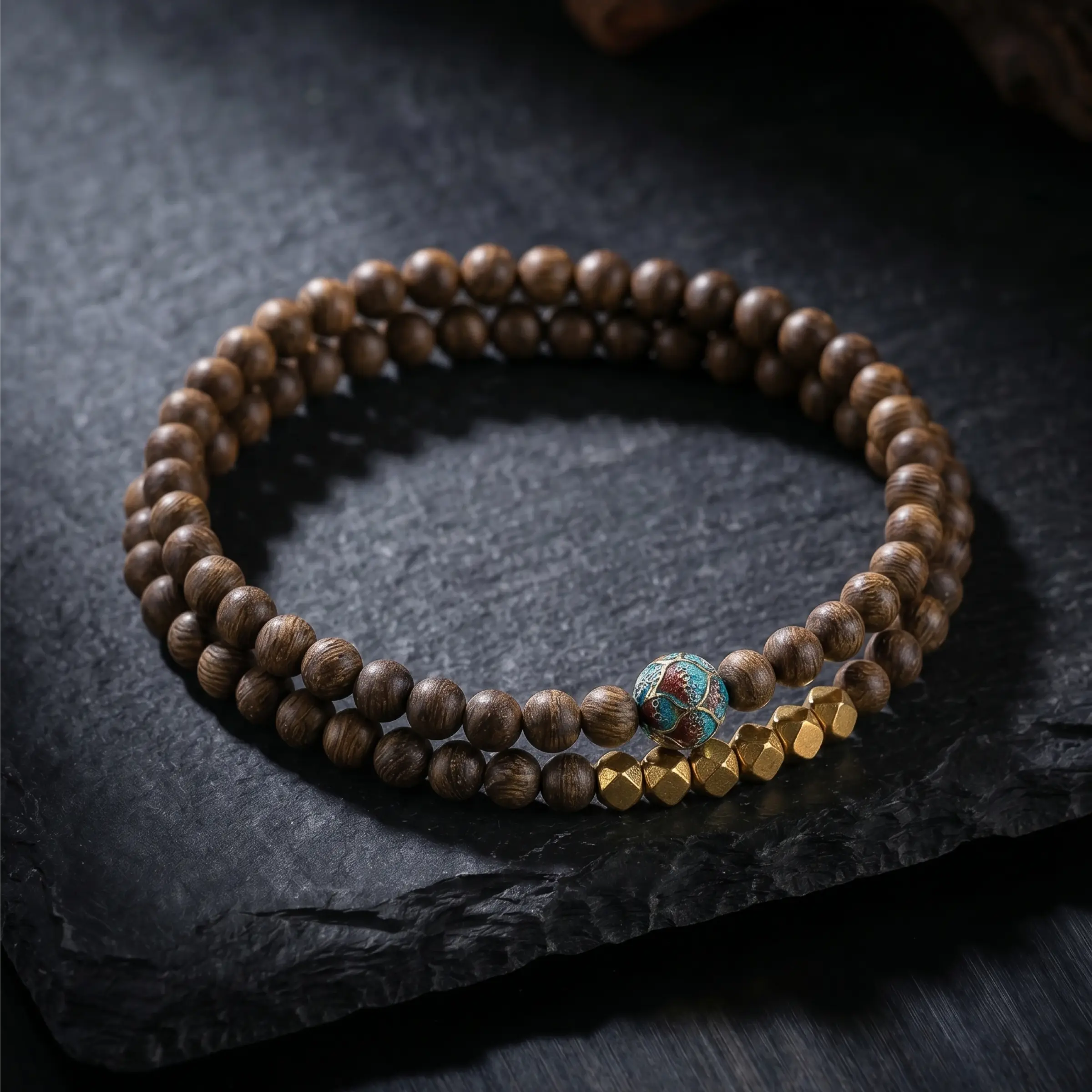 Calm & Purify – Qi Nan Agarwood Double-Wrap Lotus Bracelet