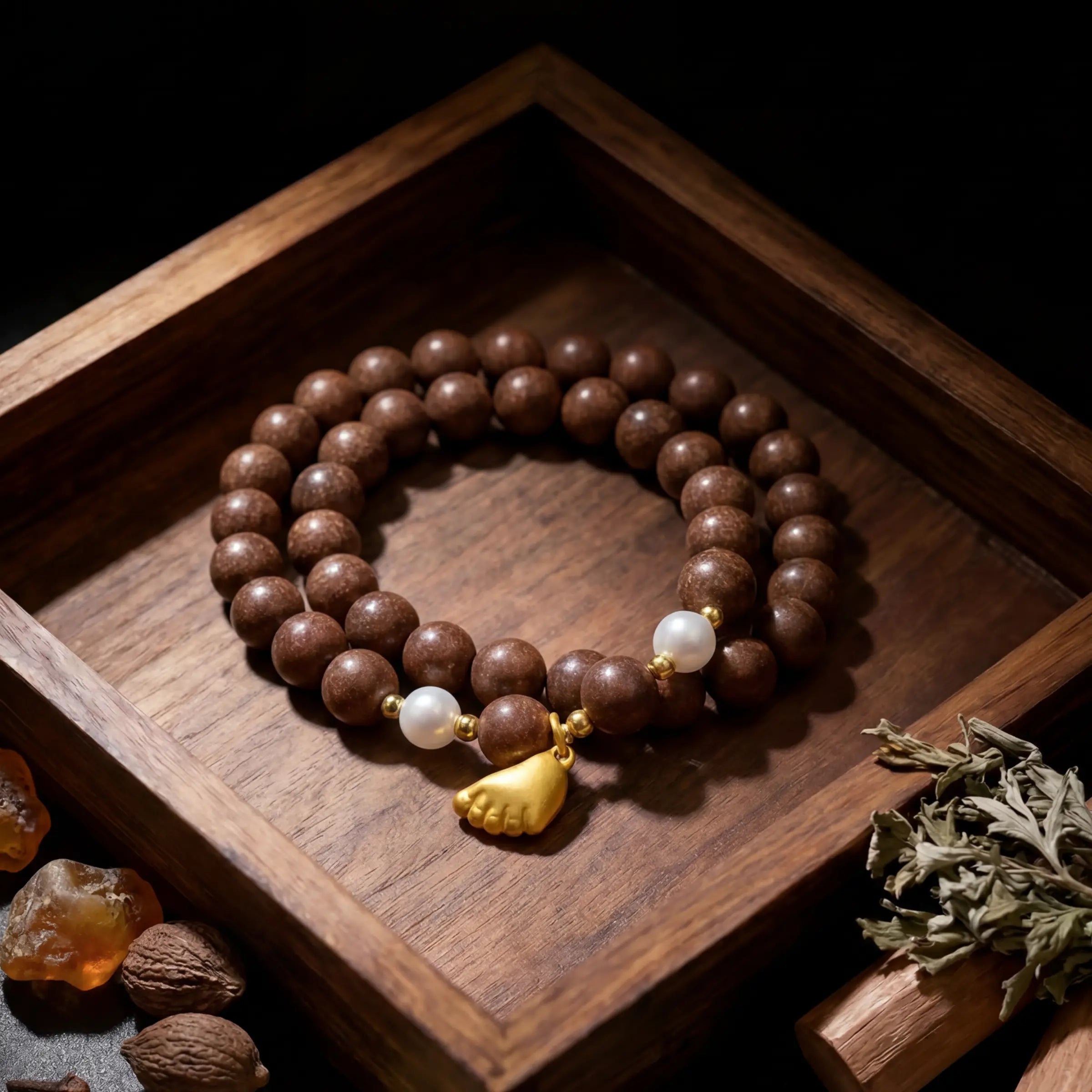 Peace & Harmony – Tibetan Incense Beads with Pearl Bracelet