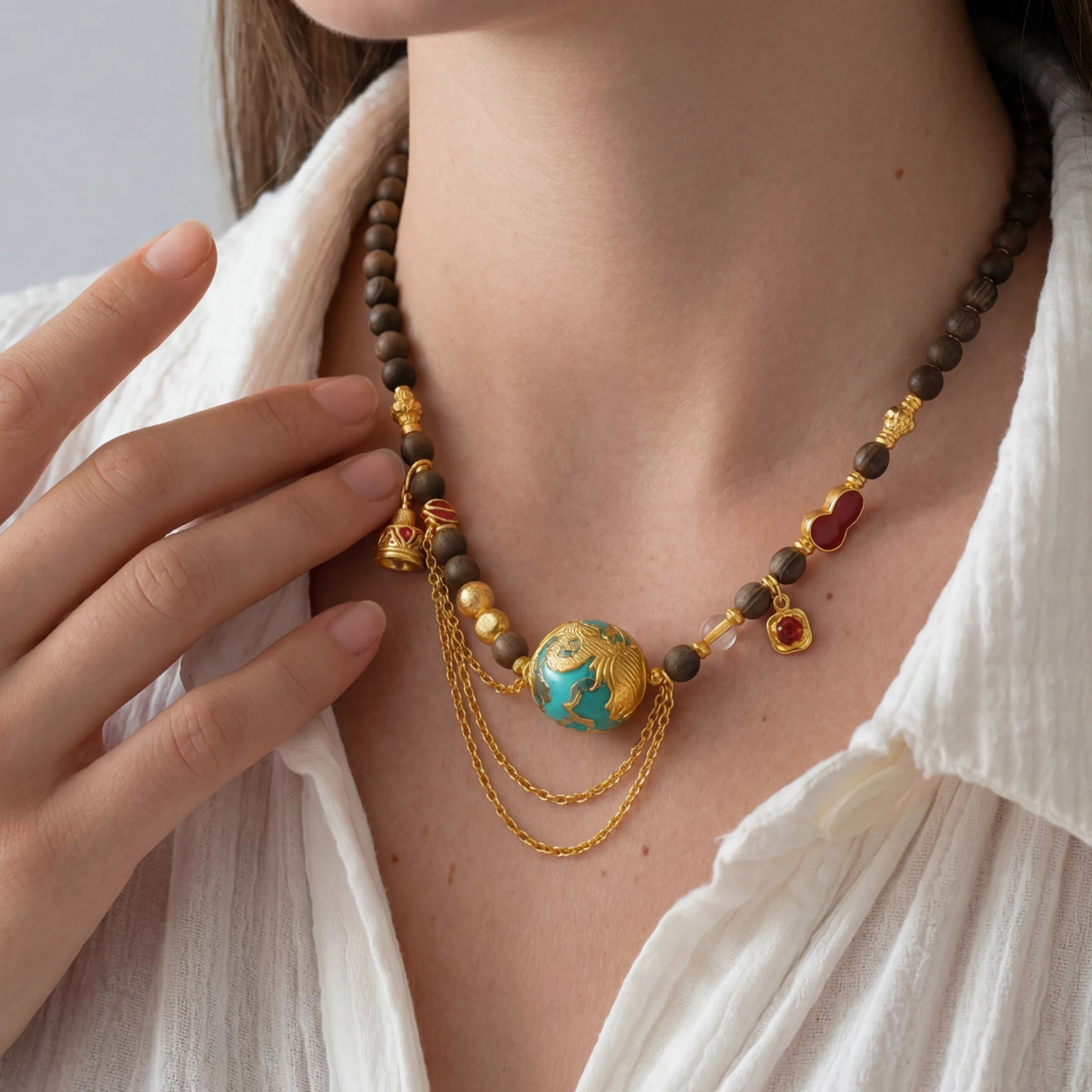 Calm Strength & Prosperity – Dragon Bead Sandalwood Necklace