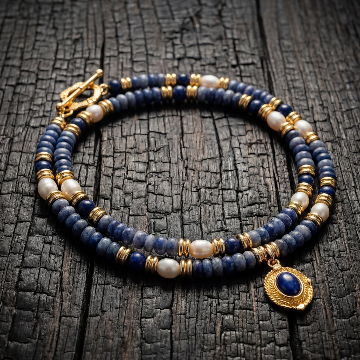 Calm Balance – Blue Stone Pearl Necklace