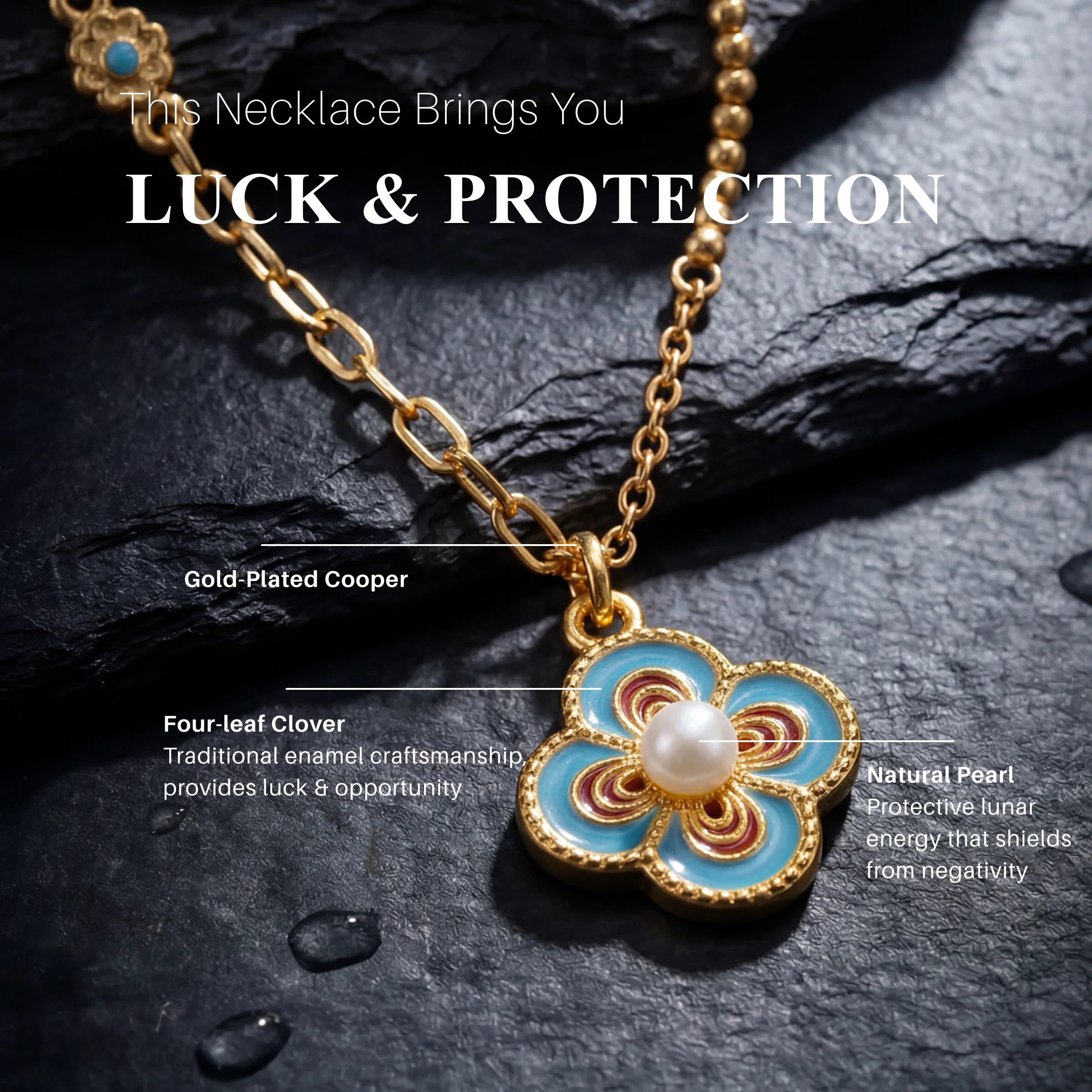 Luck & Protection – Enamel Four-Leaf Clover Necklace
