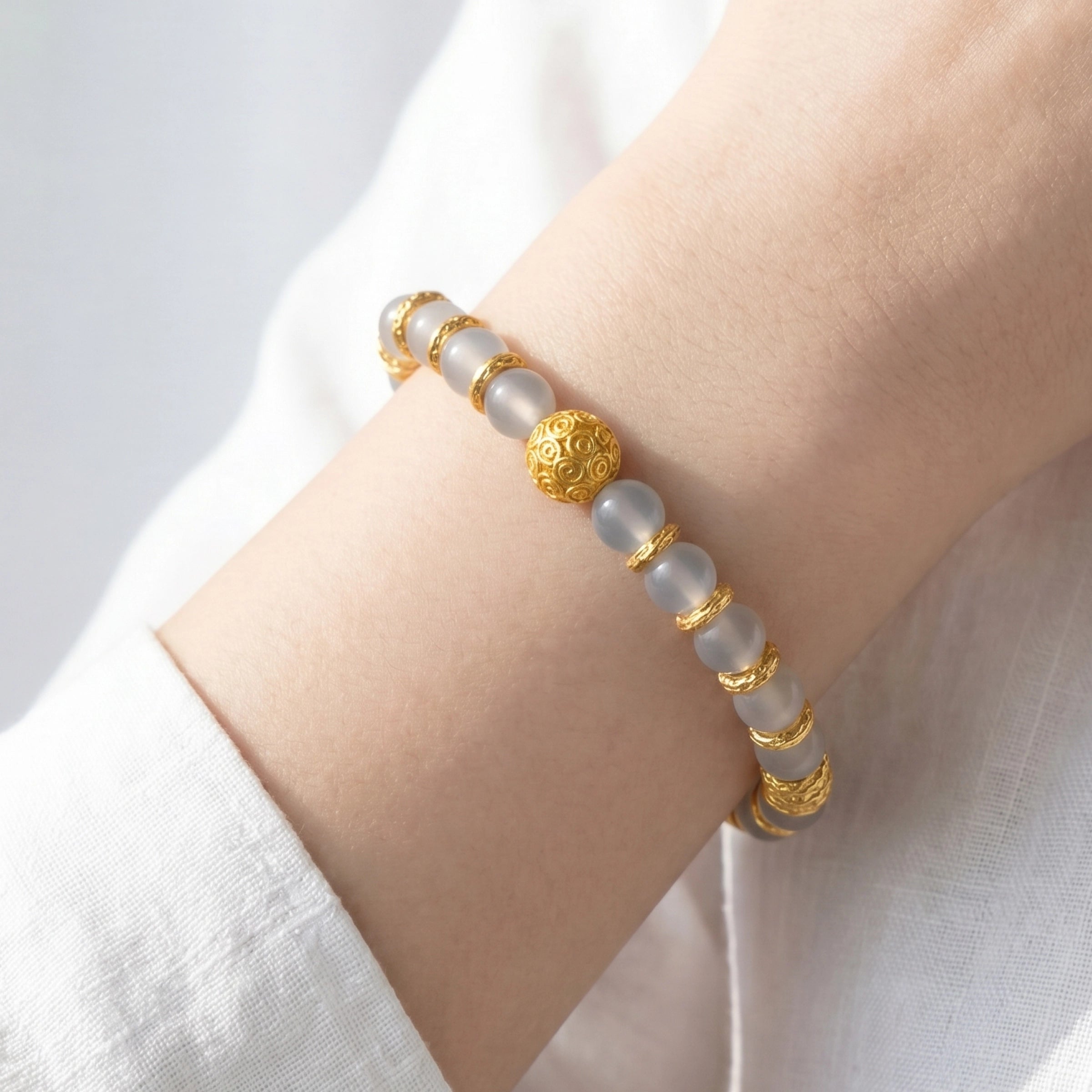 Wealth & Stability – Gray Agate Fortune Bracelet
