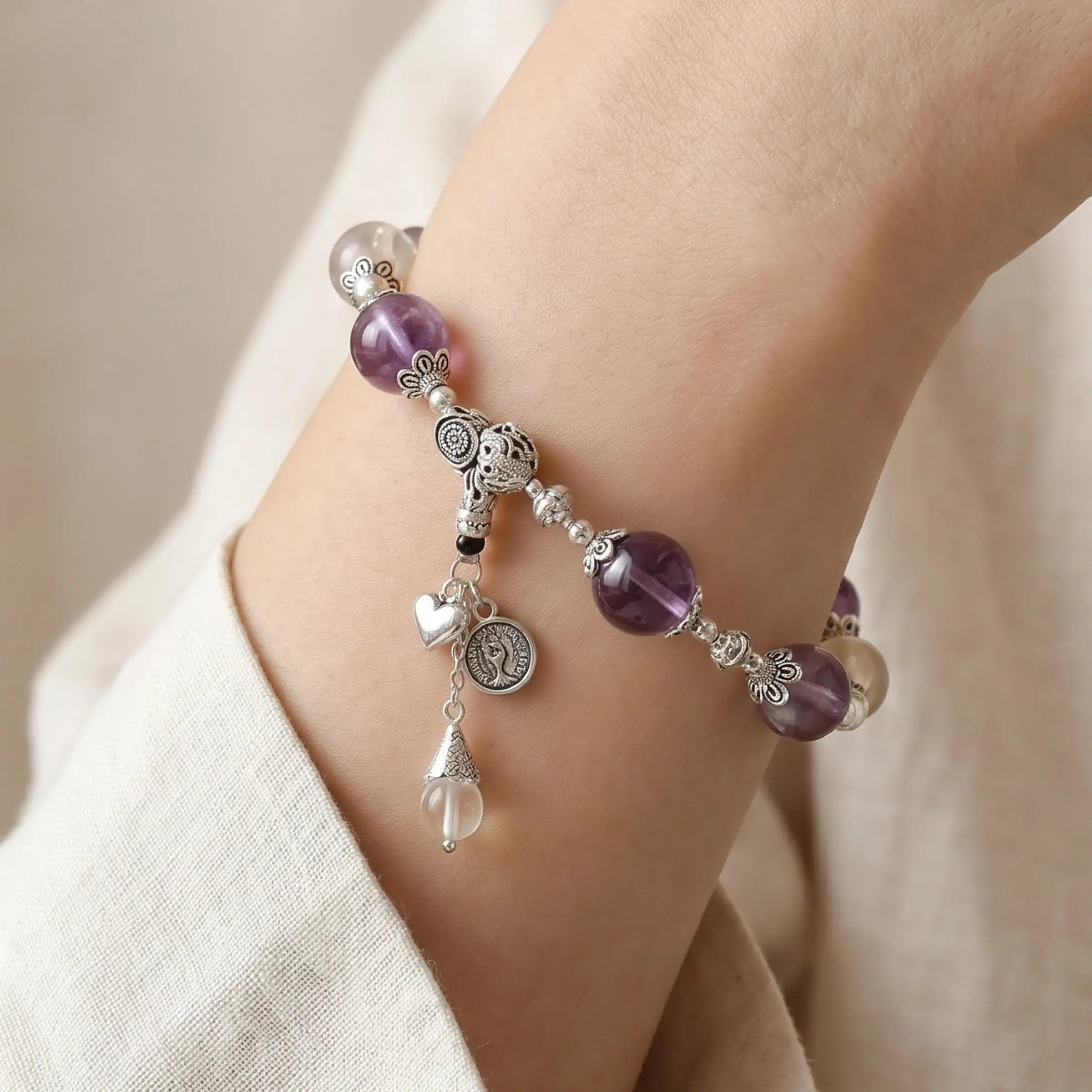 Wisdom & Abundance – Vajra Bell Amethyst & Citrine Bracelet