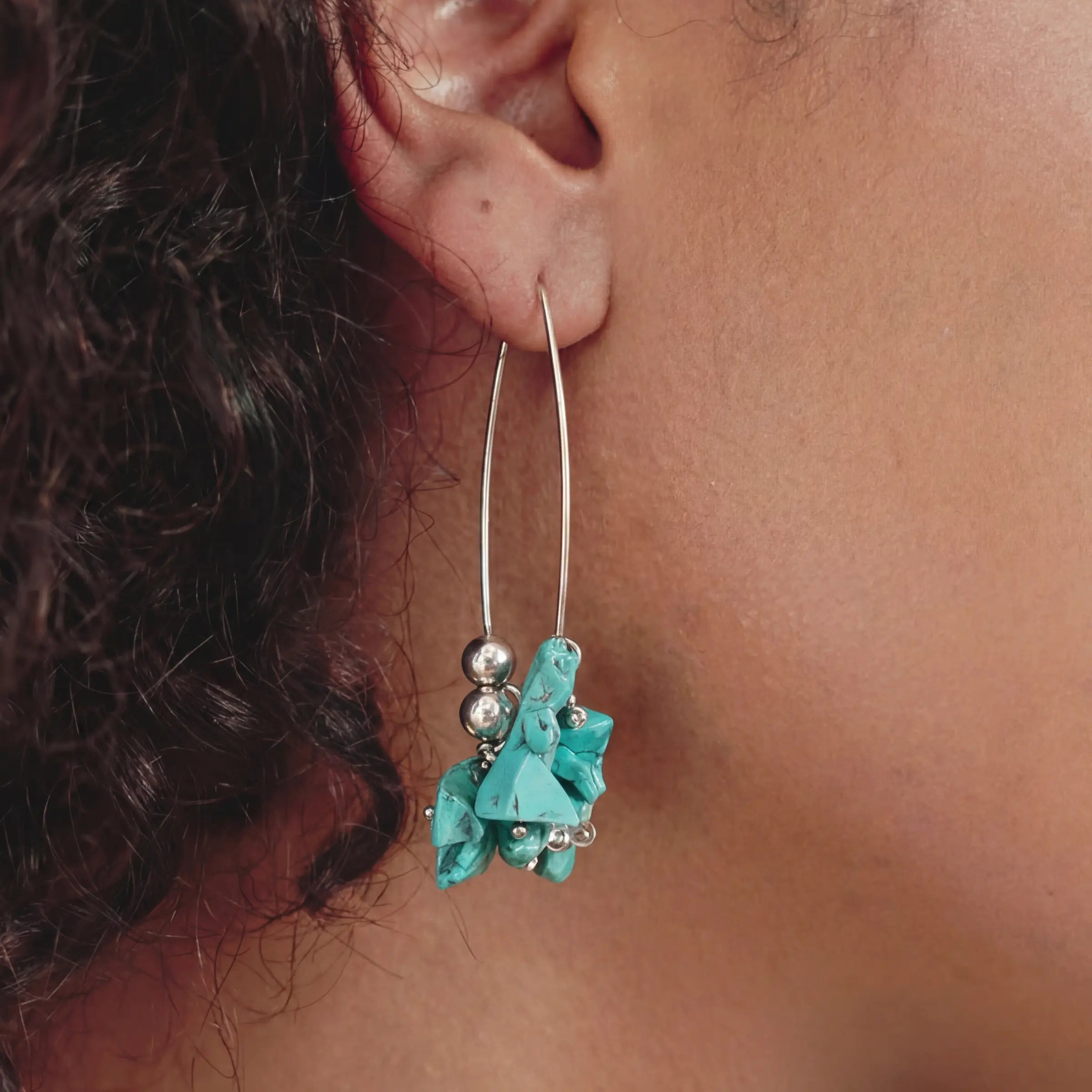 Tranquility & Protection – Tibetan Turquoise Hoop Earrings