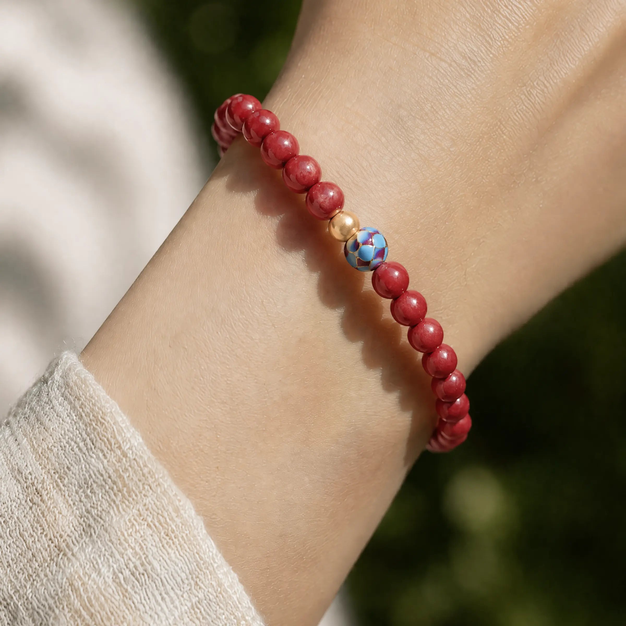 Shield & Stillness – Cinnabar & Silver Blue Lotus Intention Bracelet