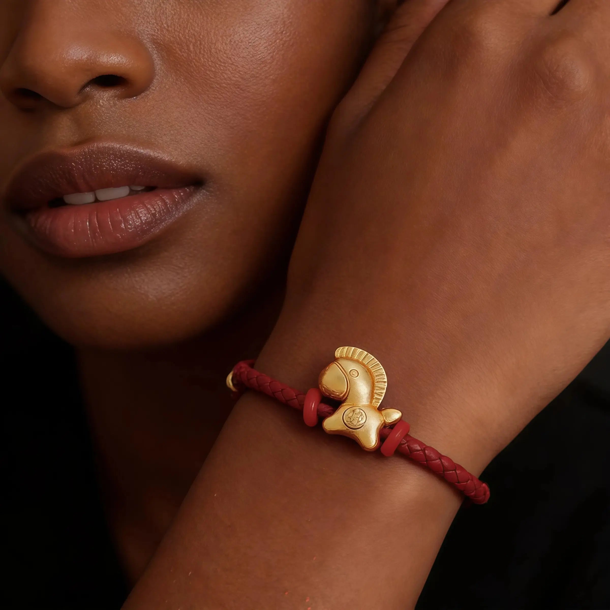Good Fortune Golden Horse Leather Red String Bracelet