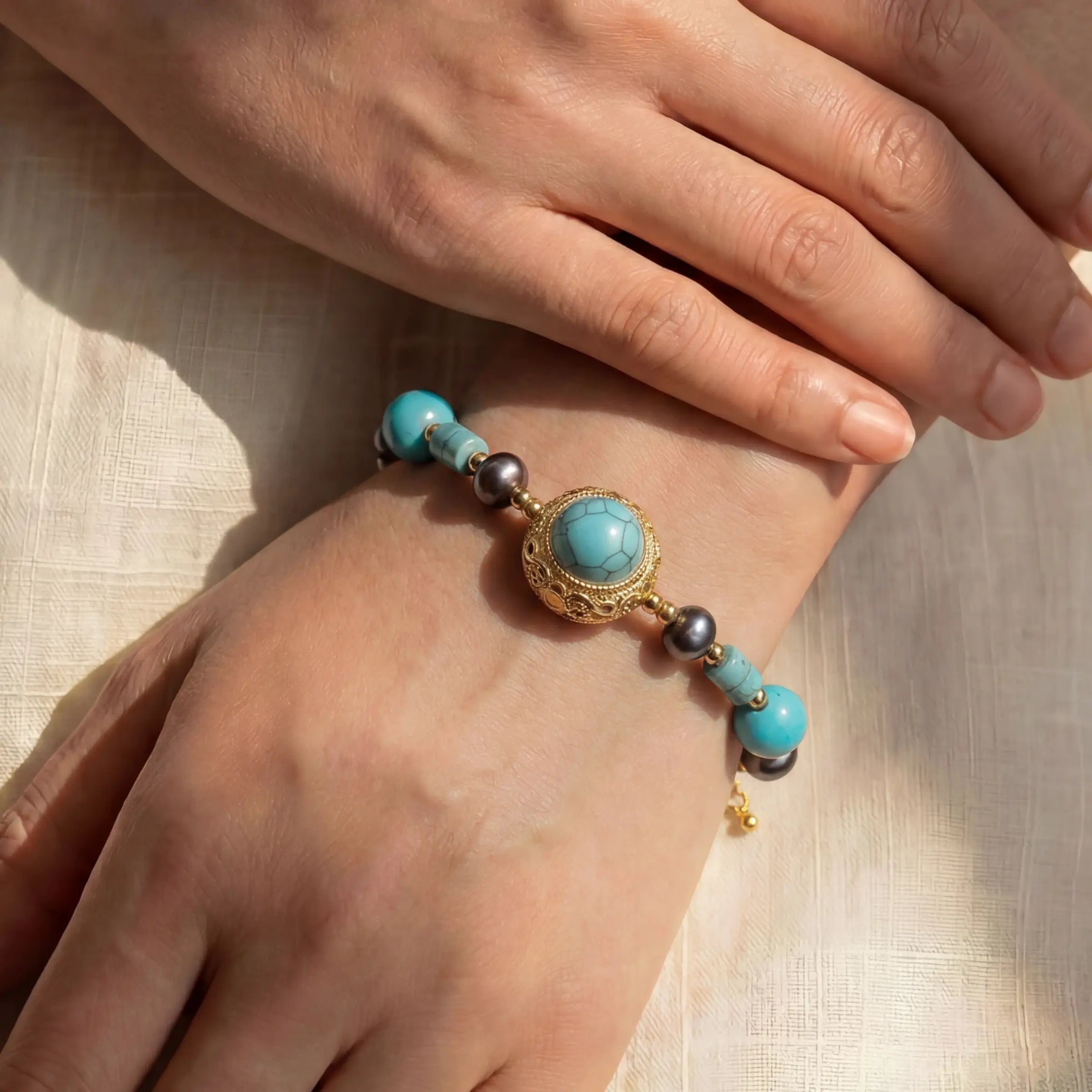 Wealth & Harmony - Golden Flow Turquoise Bracelet