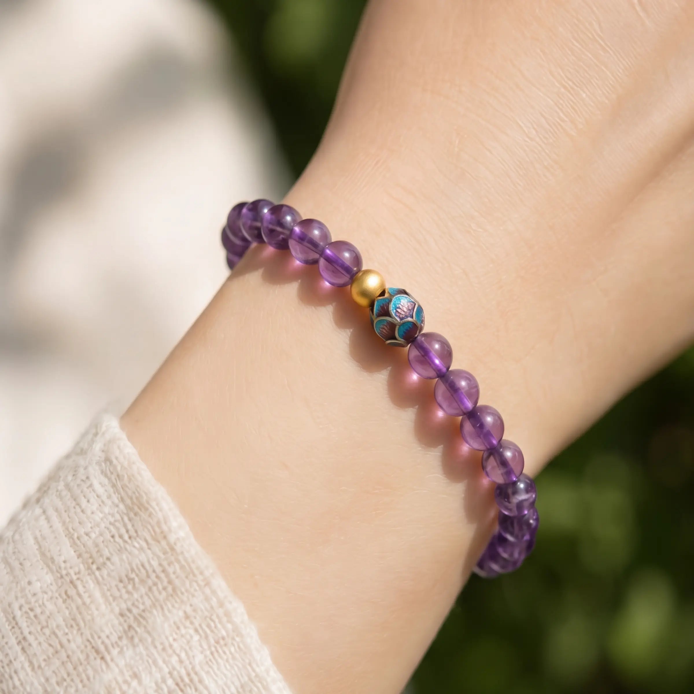 Wisdom & Protection – Amethyst & Silver Blue Lotus Intention Bracelet