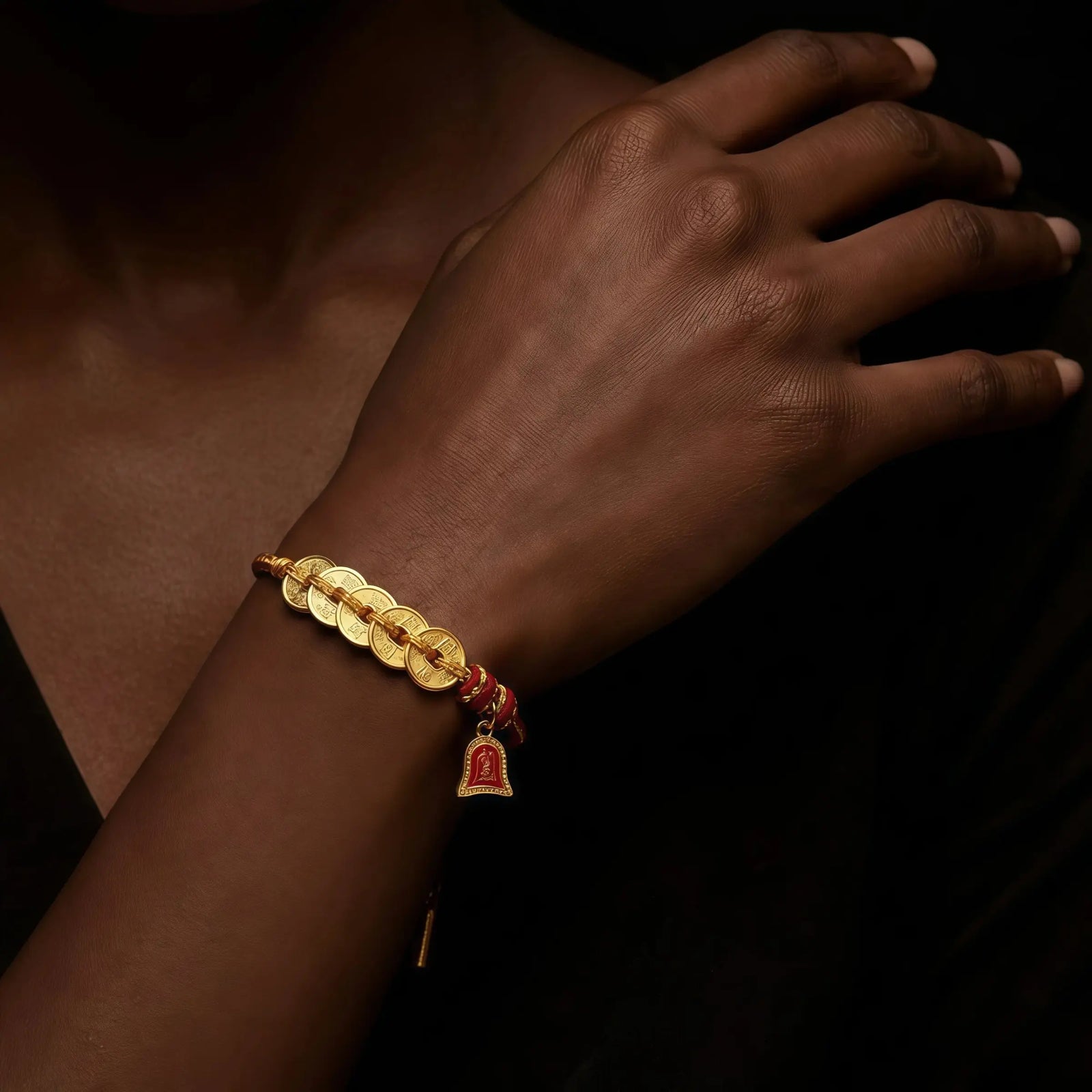 Protection & Wealth – Five Emperor Coins Red String Bracelet