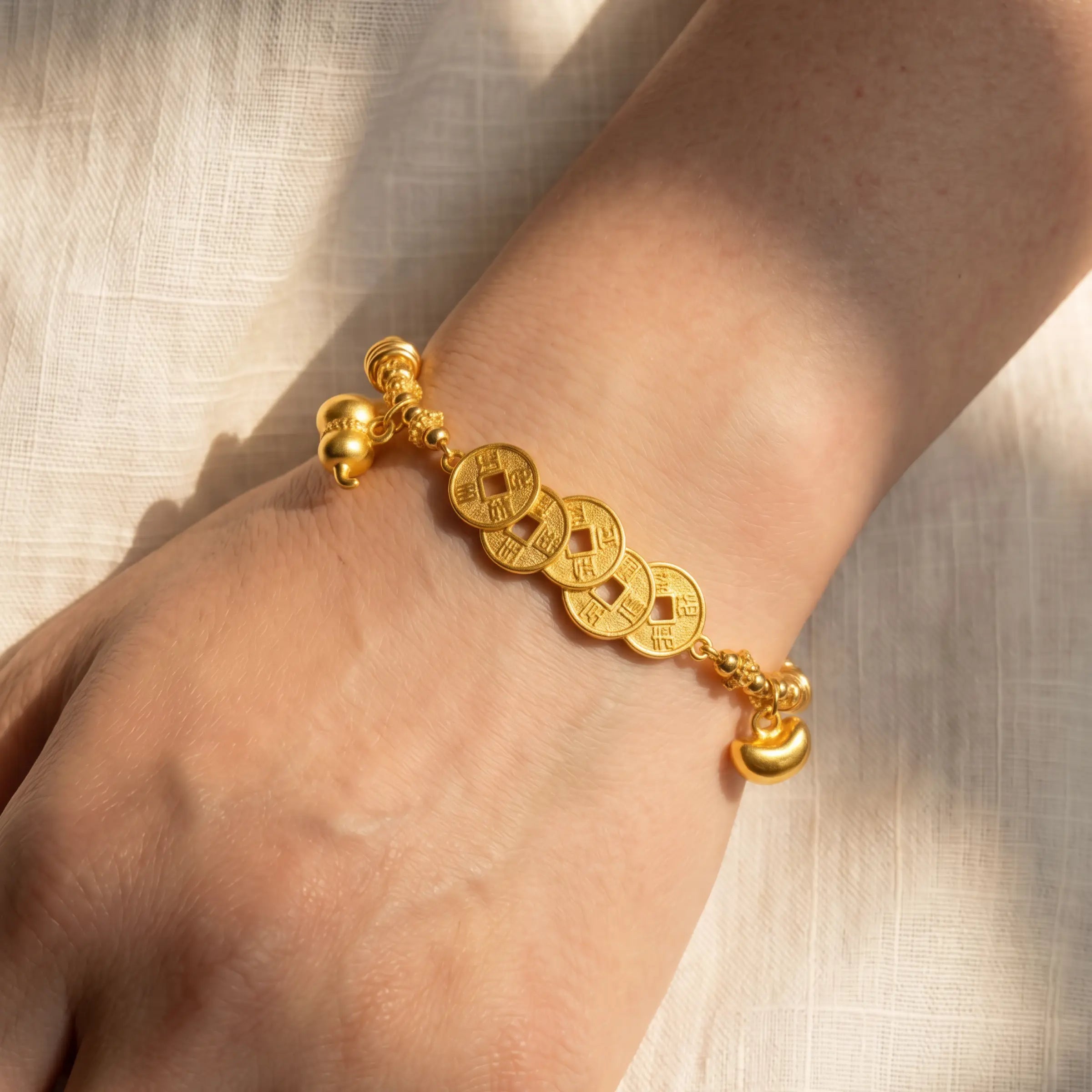Imperial Shield – Five Emperor Coins & Fortune Gourd Bracelet