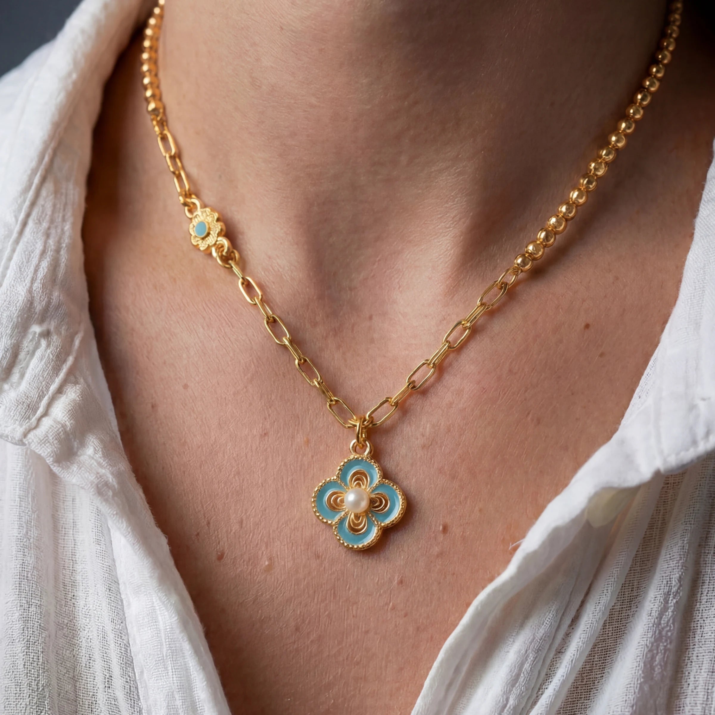 Luck & Protection – Enamel Four-Leaf Clover Necklace