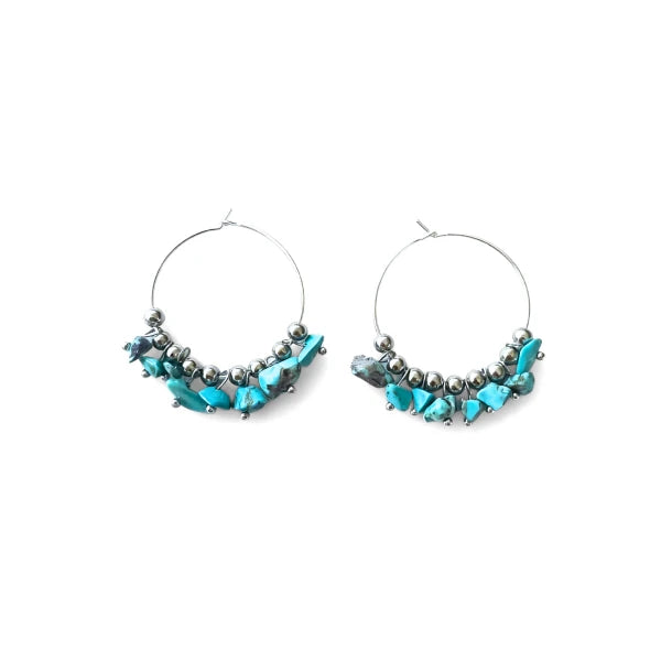 Tranquility & Protection – Tibetan Turquoise Hoop Earrings