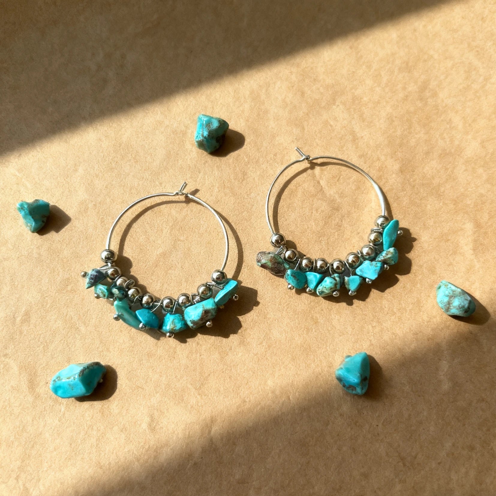 Tranquility & Protection – Tibetan Turquoise Hoop Earrings