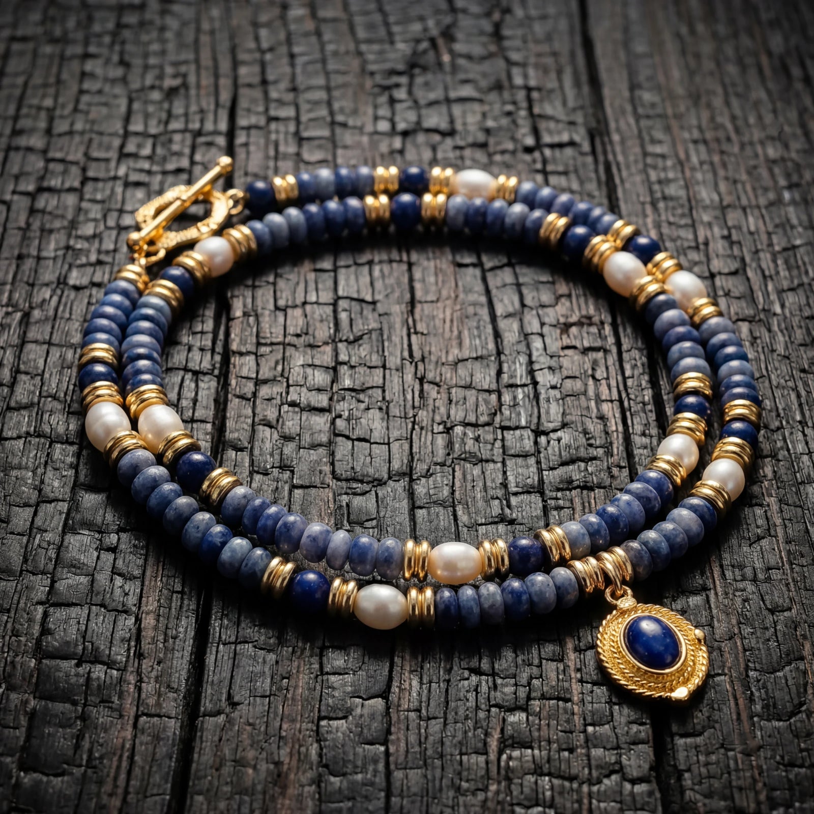 Calm Balance – Blue Stone Pearl Necklace