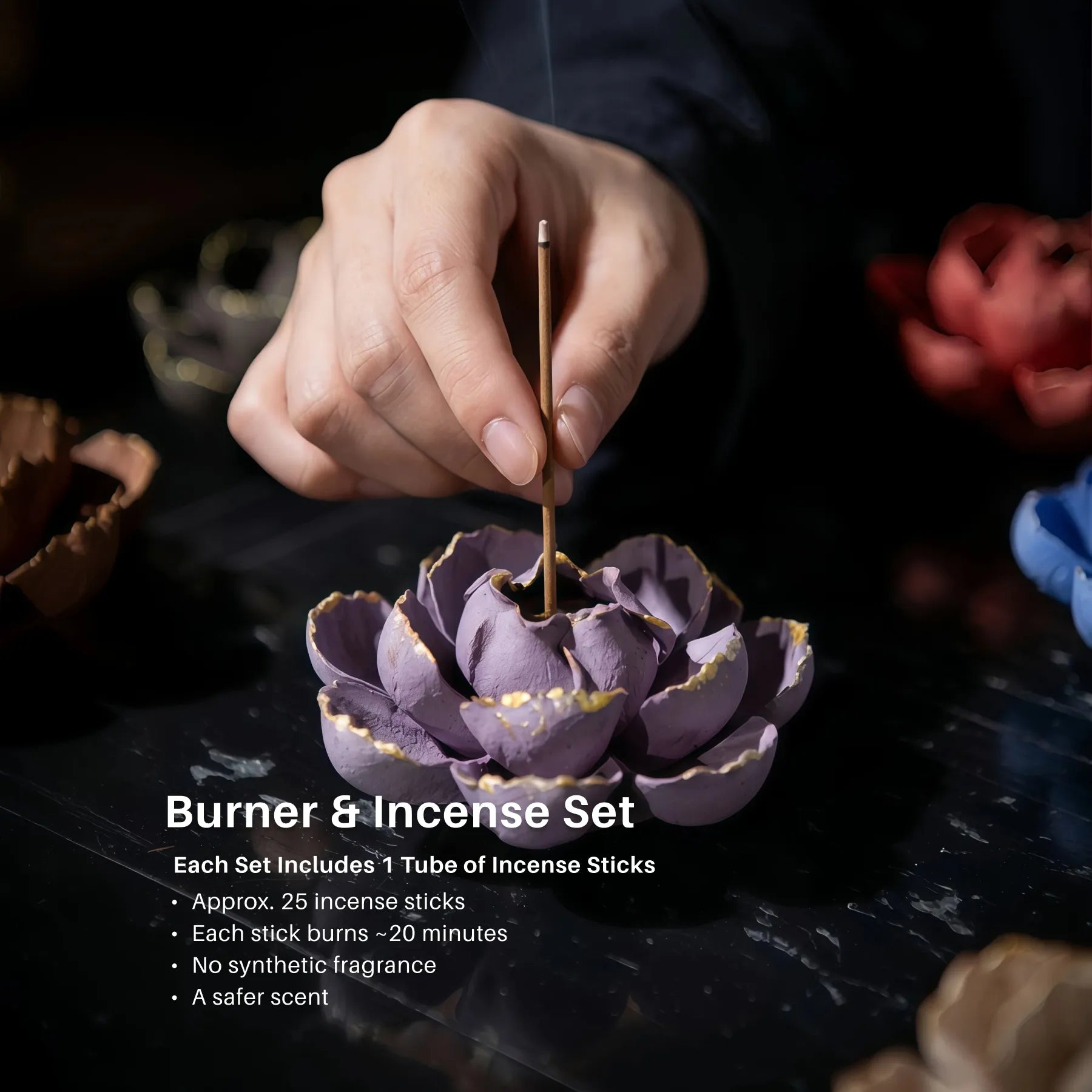 Awakening & Abundance – Gilded Blossom Rough Clay Incense Holder Set