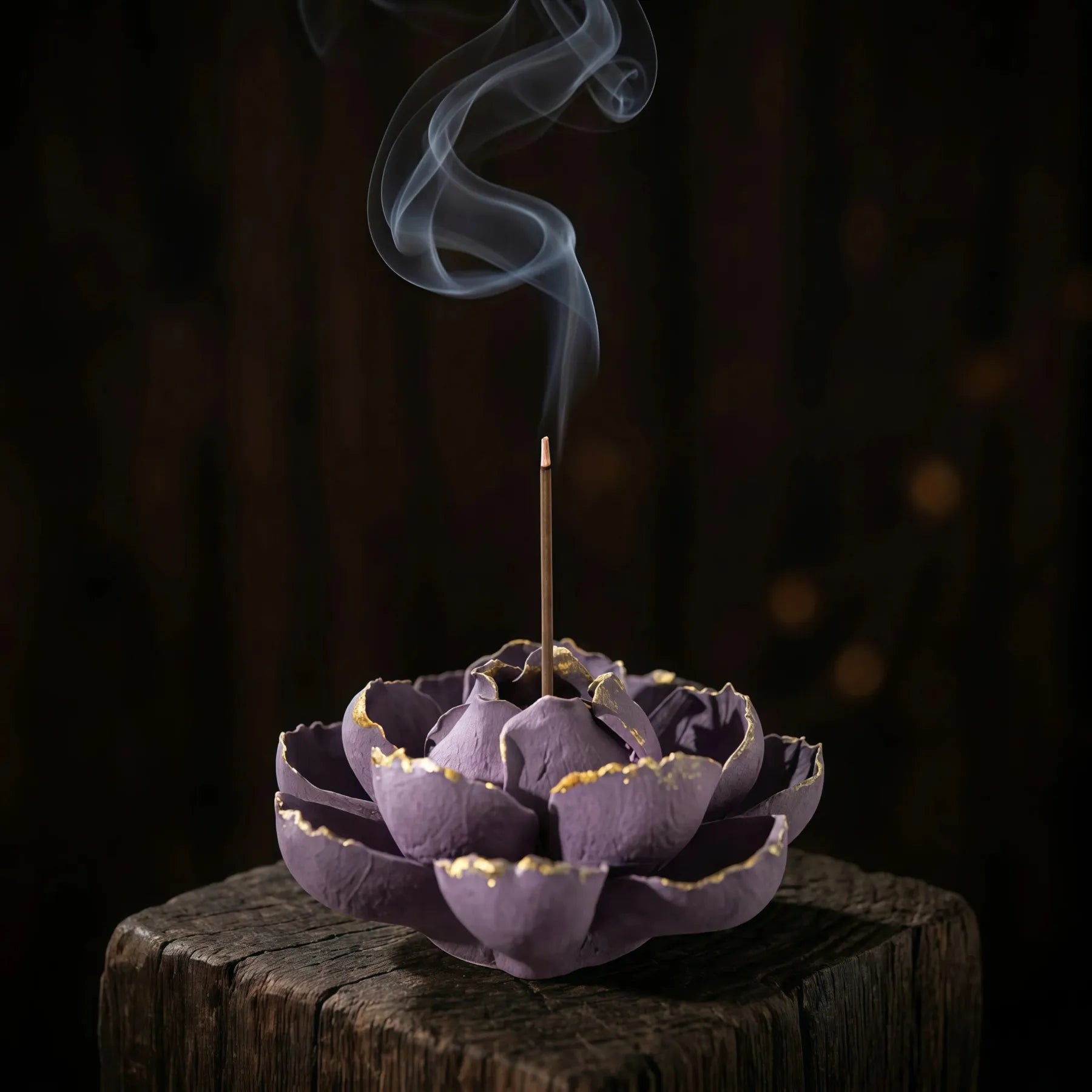 Awakening & Abundance – Gilded Blossom Rough Clay Incense Holder Set