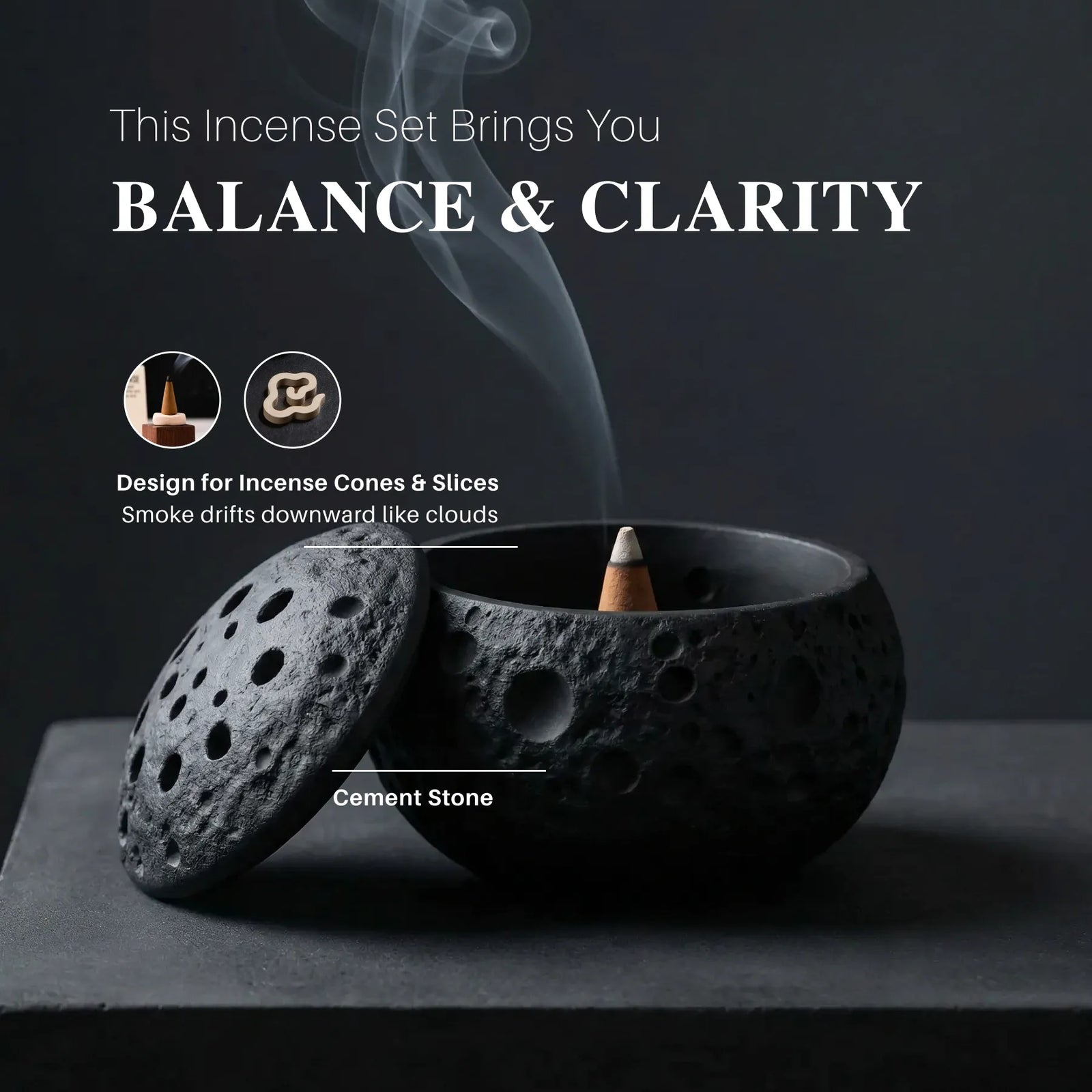 Balance & Clarity Burner Set (Includes Incense Slices) - Feng Shui Black Lunar