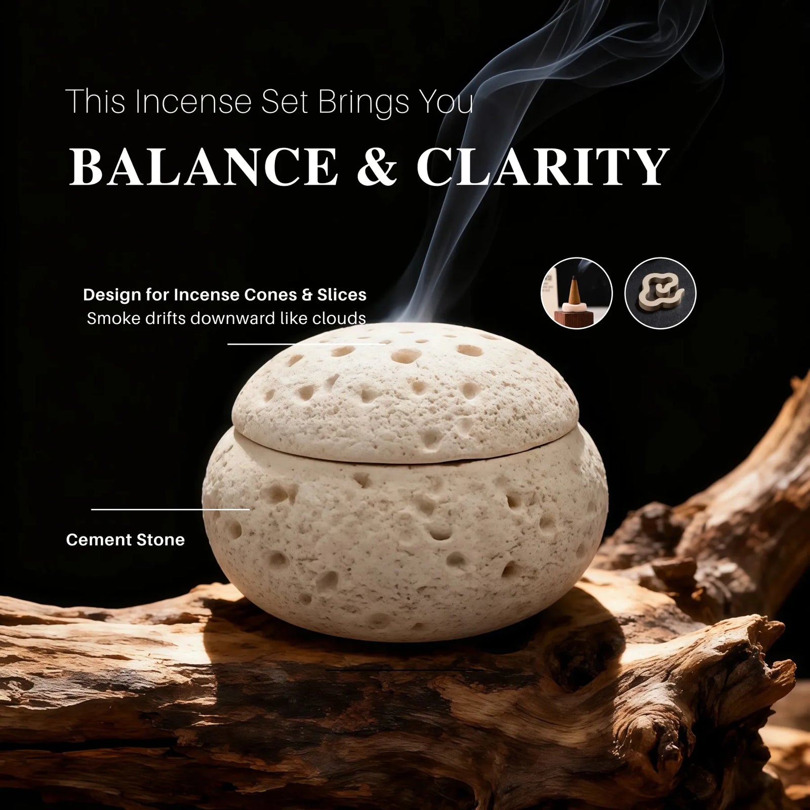 Balance & Clarity Burner Set (Includes Incense Slices) - Feng Shui White Lunar