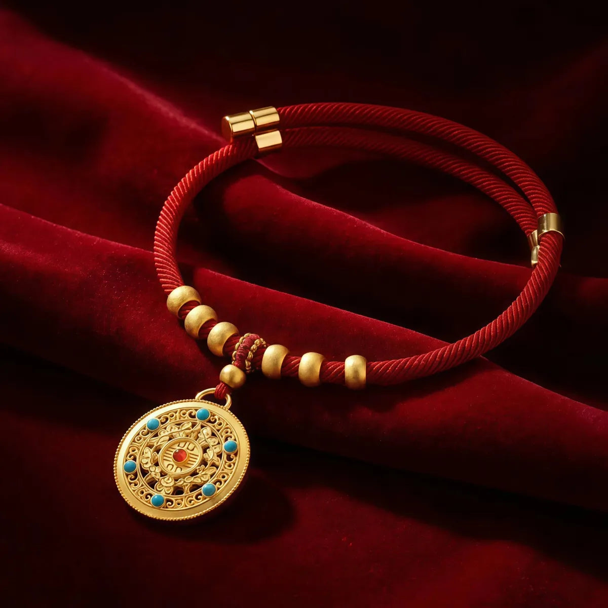 Blessing & Harmony – Eight Treasures Compass Red String Pet Collar