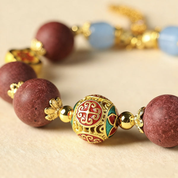 Blessings & Renewal – Tibetan Five Elements Incense Bracelet with colorful central bead, gold-toned details, and vibrant handcrafted beads symbolizing balance and spiritual harmony