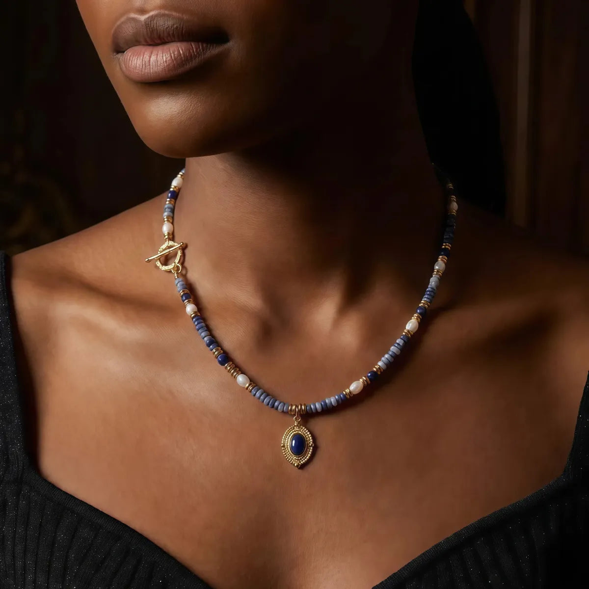 Calm Balance – Blue Stone Pearl Necklace