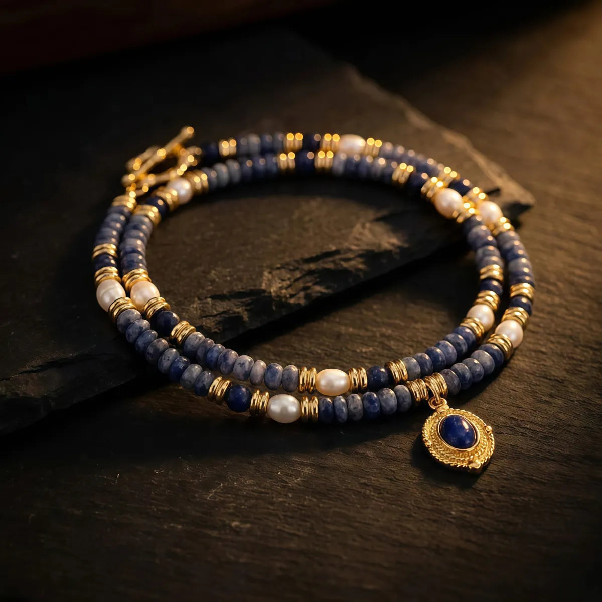 Calm Balance – Blue Stone Pearl Necklace