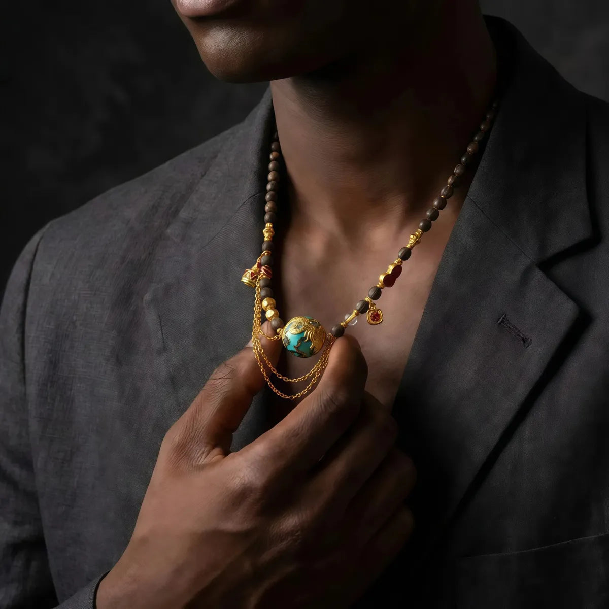 Calm Strength & Prosperity – Dragon Bead Sandalwood Necklace