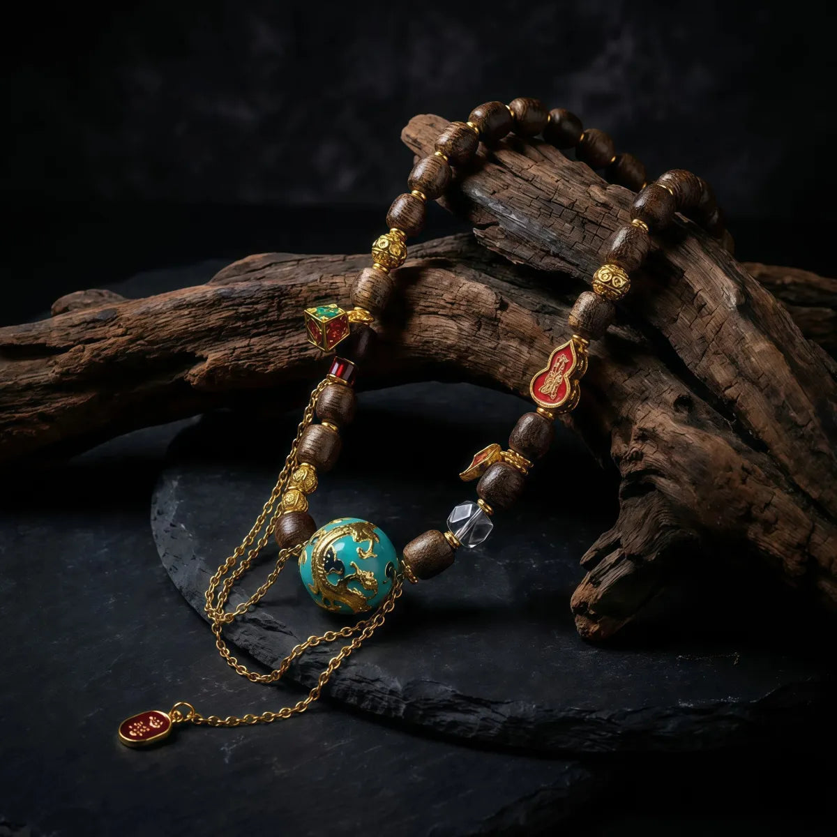 Calm Strength & Prosperity – Dragon Bead Sandalwood Necklace