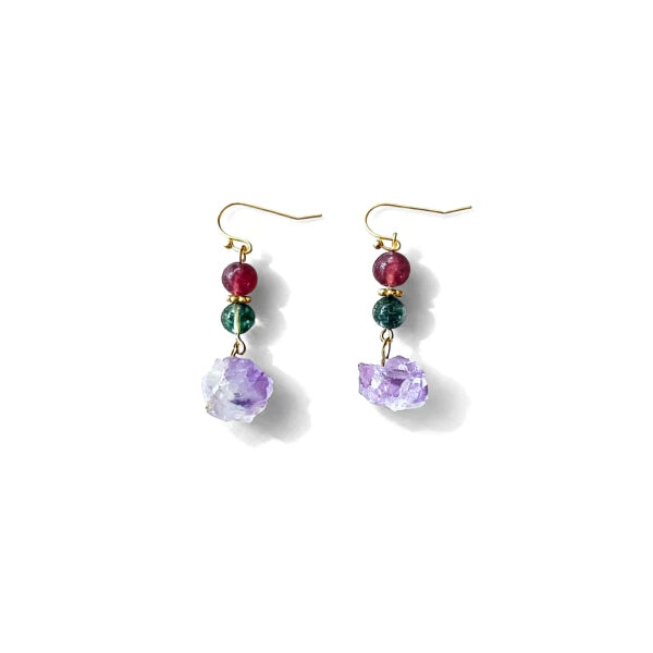 Pair of earrings with gemstones on a white background