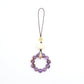 Purple beaded phone charm on a white background,Mini Prayer Wheel with Amethyst Phantom & Bodhi Root for Mindfulness & Protection