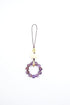 Purple beaded phone charm on a white background,Mini Prayer Wheel with Amethyst Phantom & Bodhi Root for Mindfulness & Protection