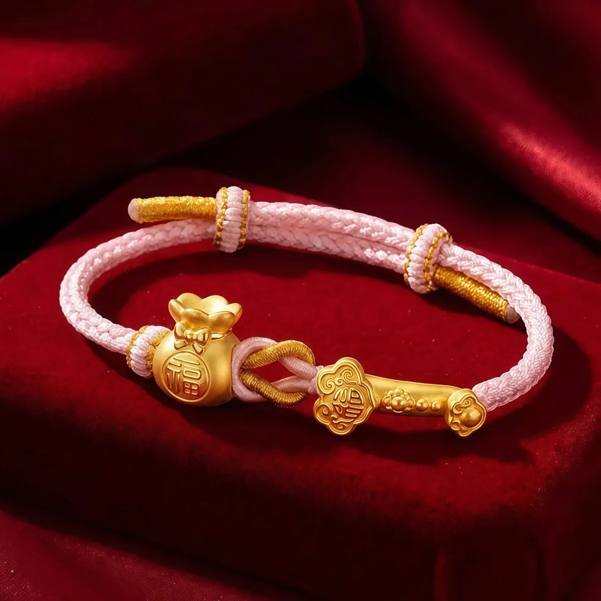 Fortune Turning Ru Yi Blessing Bag Red String Bracelet