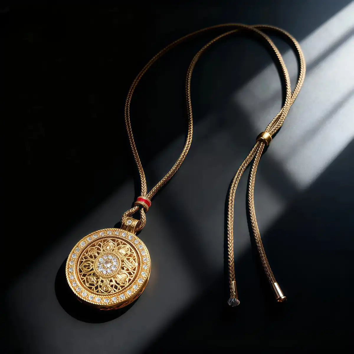 Eight-Treasure Compass rotatable necklace displayed on a clean background, showing the detailed compass design and gold finish.