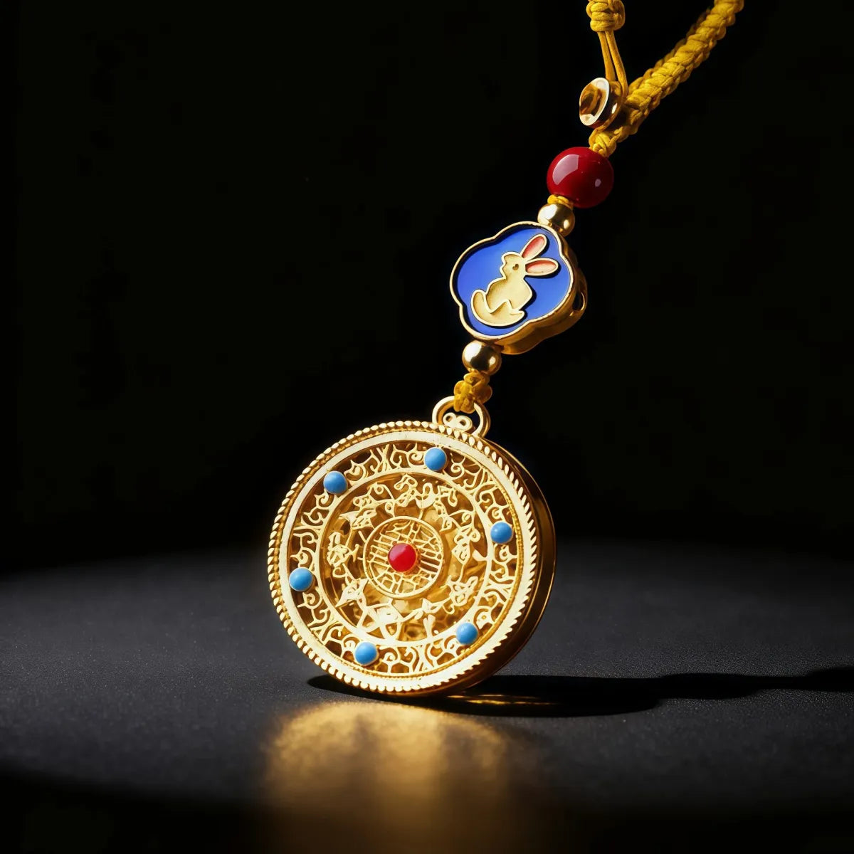 Gold Tibetan Zodiac Rabbit Prayer Wheel Keychain – Spiritual Protection Amulet for Good Luck and Fortune, Buddhist Inspired Keyring