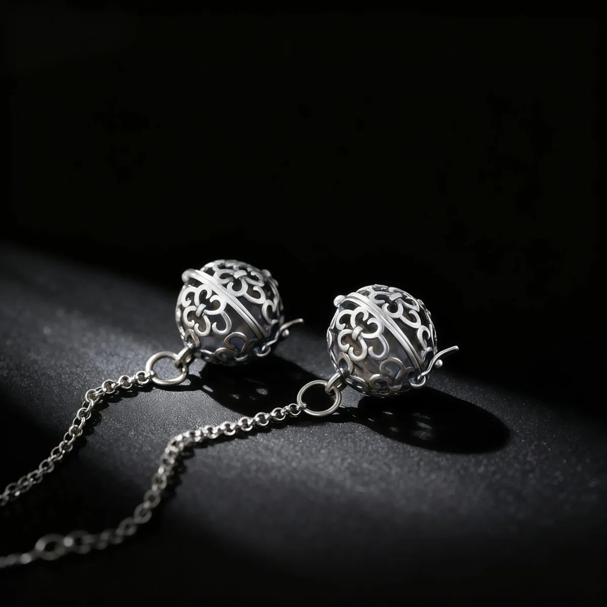 Sterling silver herbal amulet dangle earrings with filigree sphere, aromatherapy scented charm for spiritual wellness, vintage-inspired jewelry