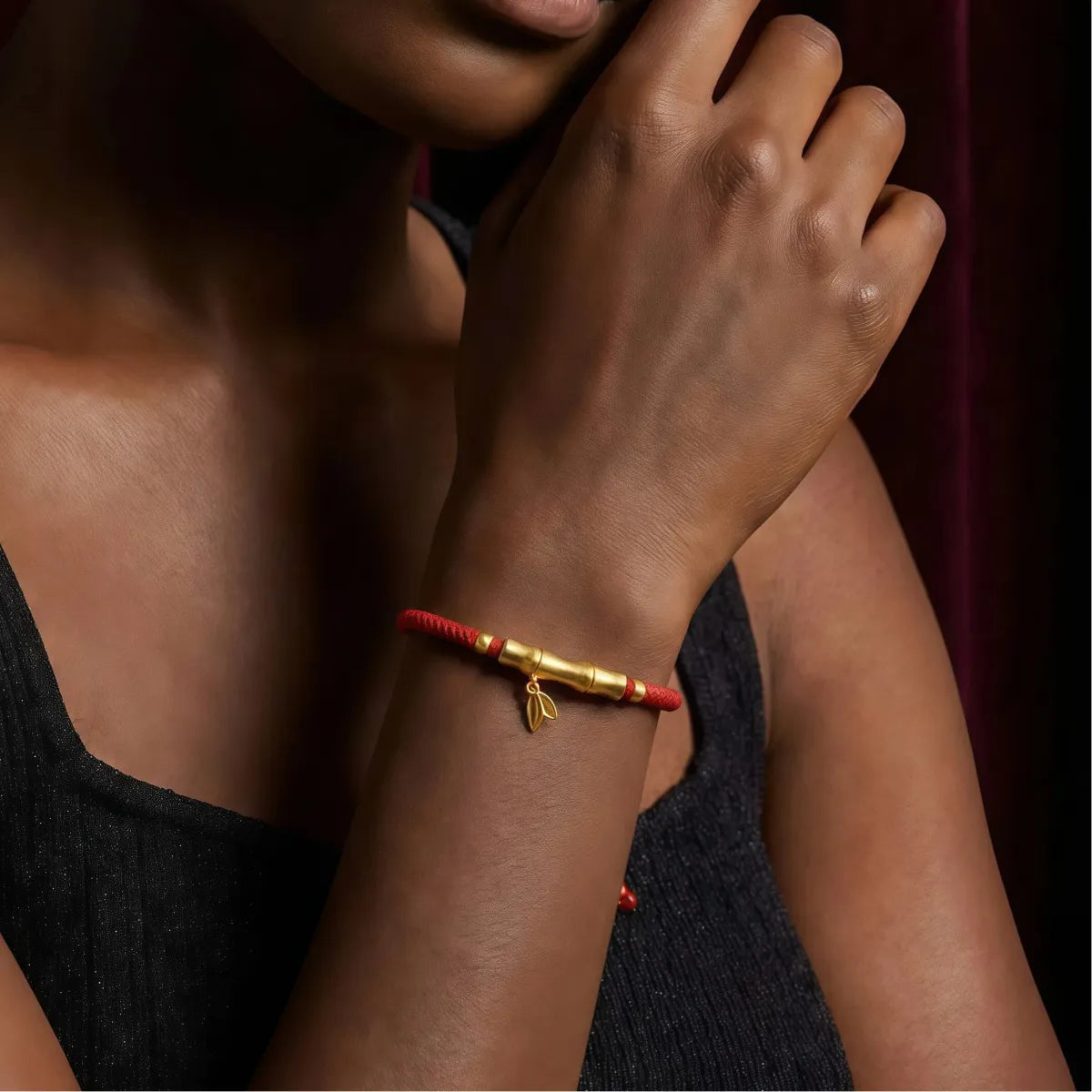 Golden Bamboo Flow Red String Bracelet
