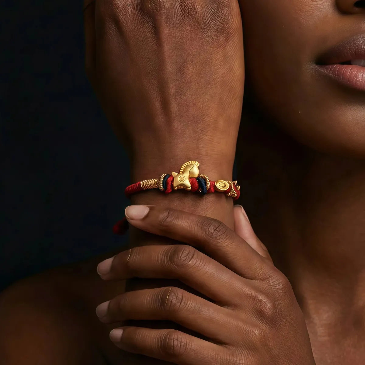 Golden Horse Prosperity Ingots Red String Bracelet