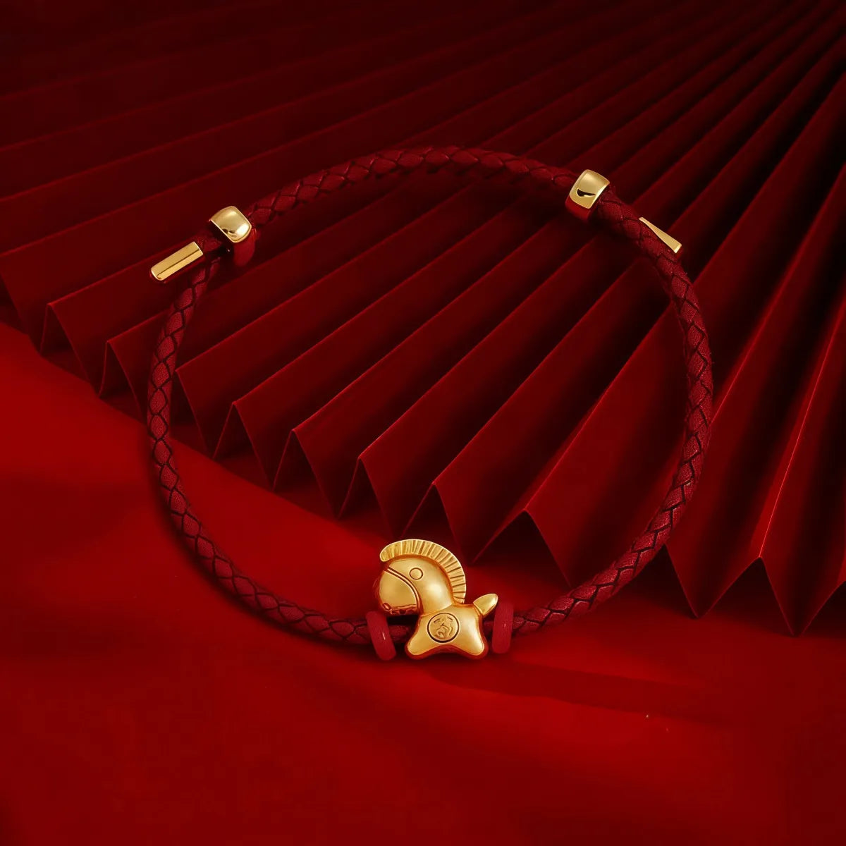 Good Fortune Golden Horse Leather Red String Bracelet