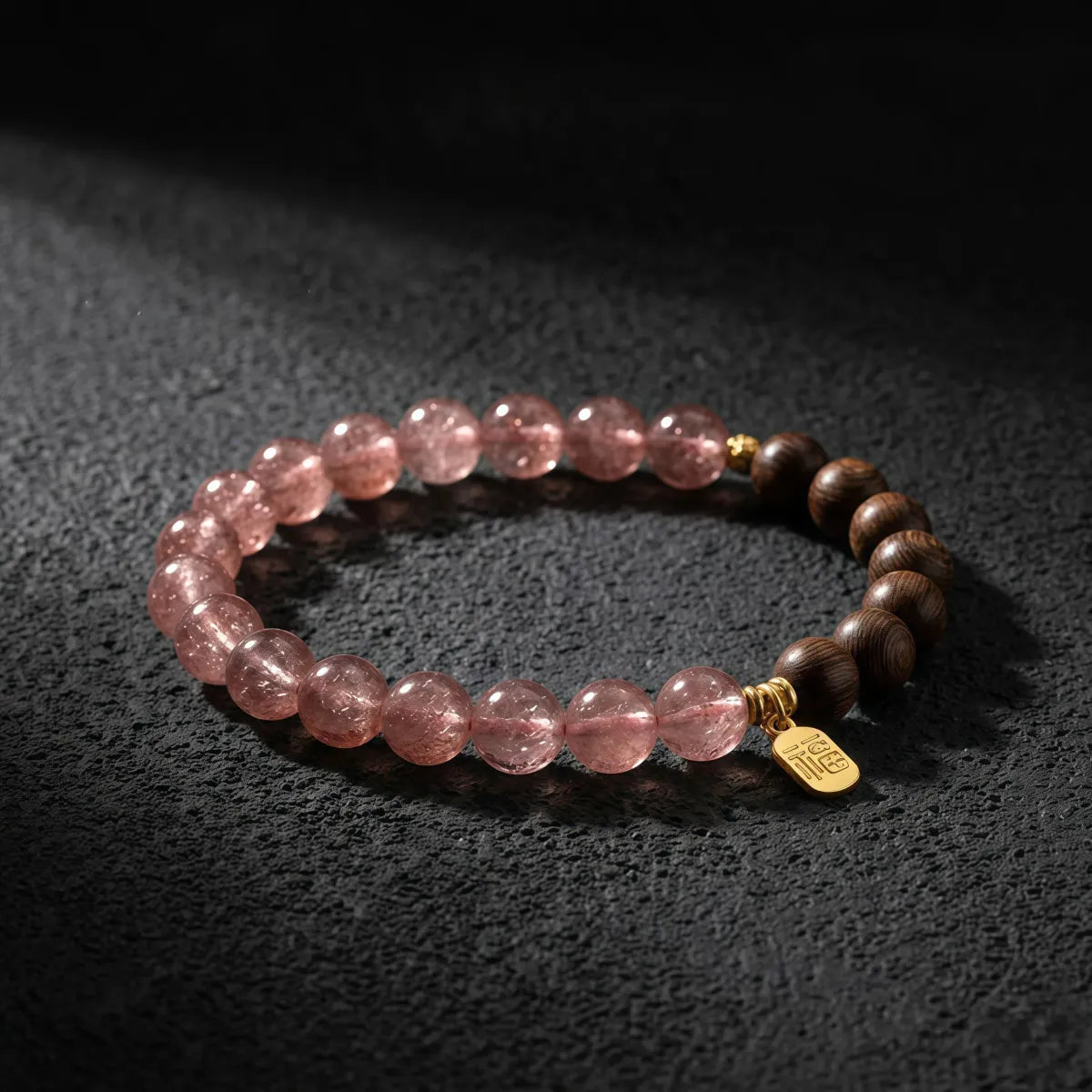 Love & Blessing – Strawberry Quartz & Golden Silk Sandalwood Bracelet