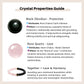 Crystal properties guide with black obsidian, rose quartz, and a bracelet on a beige background
