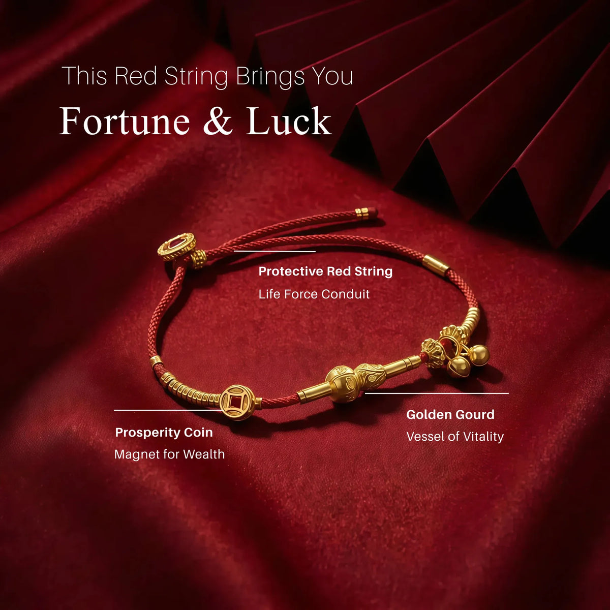 Lucky Red String Bracelet with Gourd & Coin Charms | Mantra Flow ...