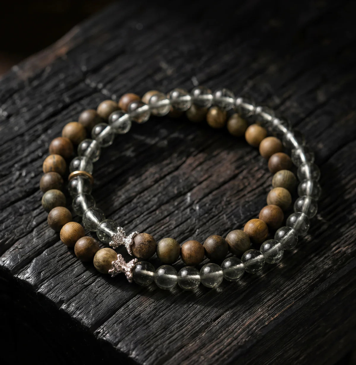 Vitality & Abundance – Green Sandalwood & Green Phantom Quartz Double-Wrap Bracelet