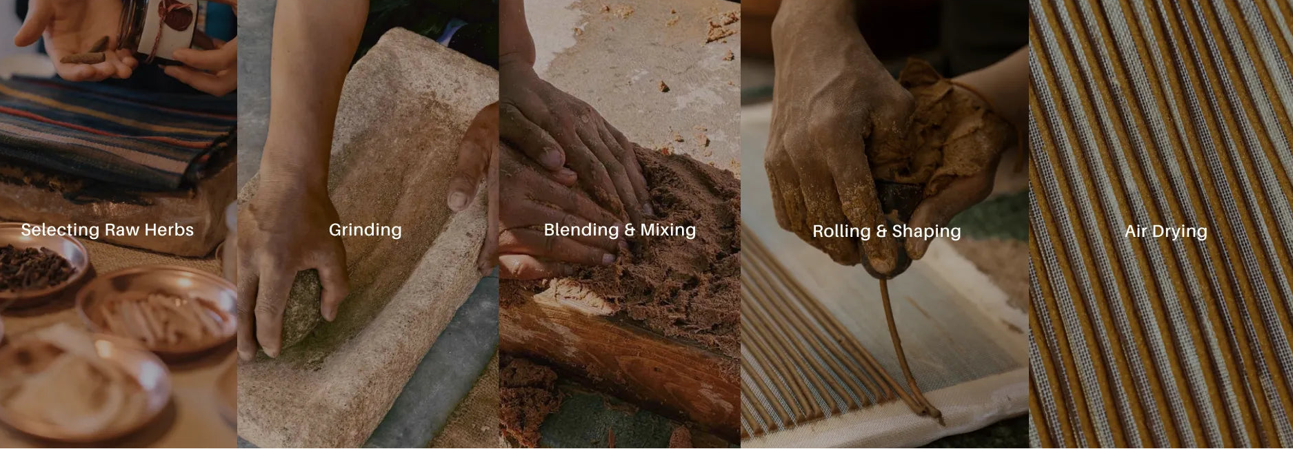 Step-by-step process of making herbal tea with text labels on each step.